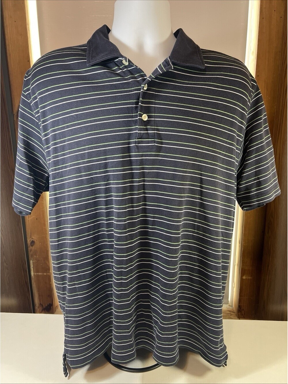 Brooks Brothers Country Club Navy Striped Polo Shirt Size Large Men’s